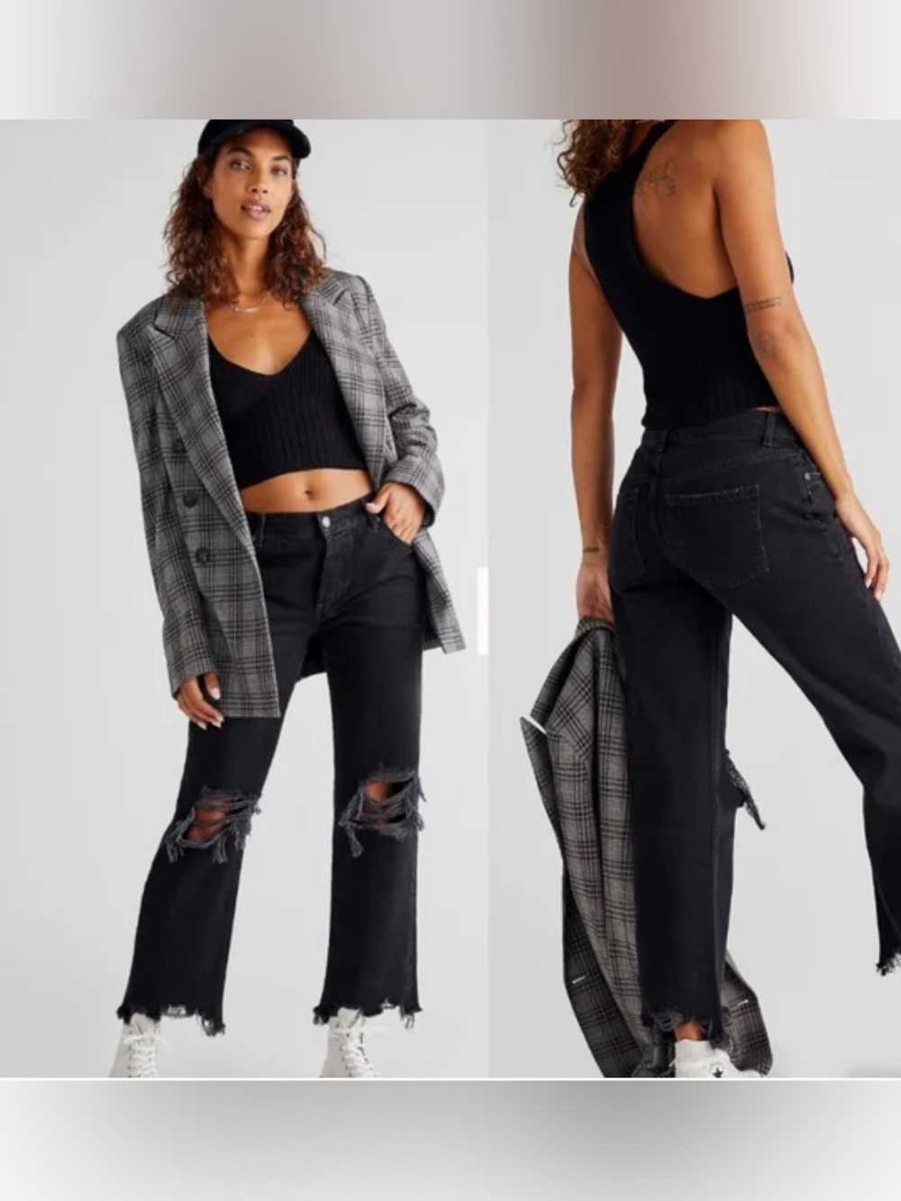 Free People We The Free Maggie Jeans 27 Washed Black Distressed Ripped Raw Hem